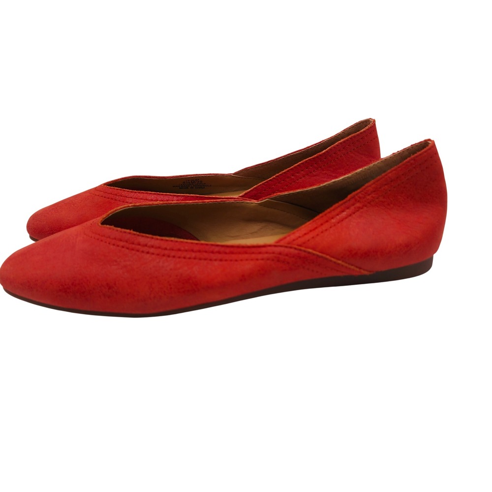 Lucky Brand Alba Ballet Flats Womens 8.5 Red Leather Square Toe Slip On Shoes